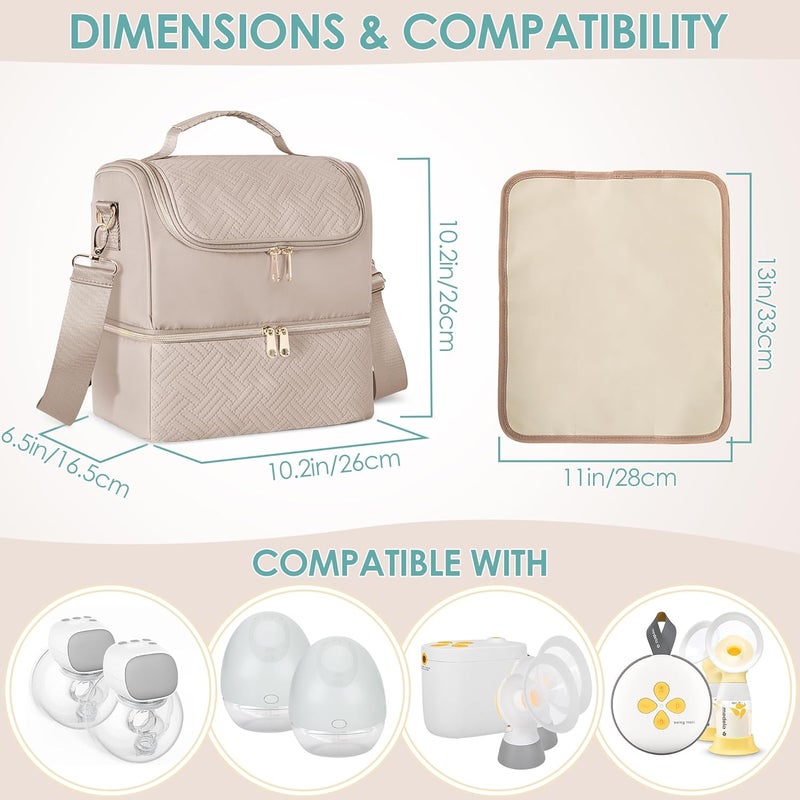 Fasrom Breast Pump Bag with Cooler Compartment Compatible with Momcozy, Medela and Willow Hands Free Pump, Pumping Tote with Waterproof Mat, Camel - Image 2